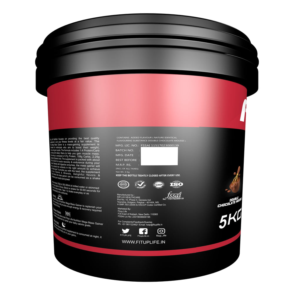 Mega Mass Gainer 5kg(Double Chocolate Mousse) - Fitup Life